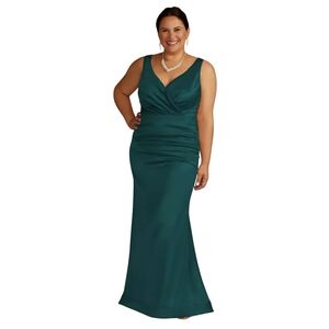Galina Signature Stretch Satin Ruched Mermaid Dress, Emerald, Sz 4